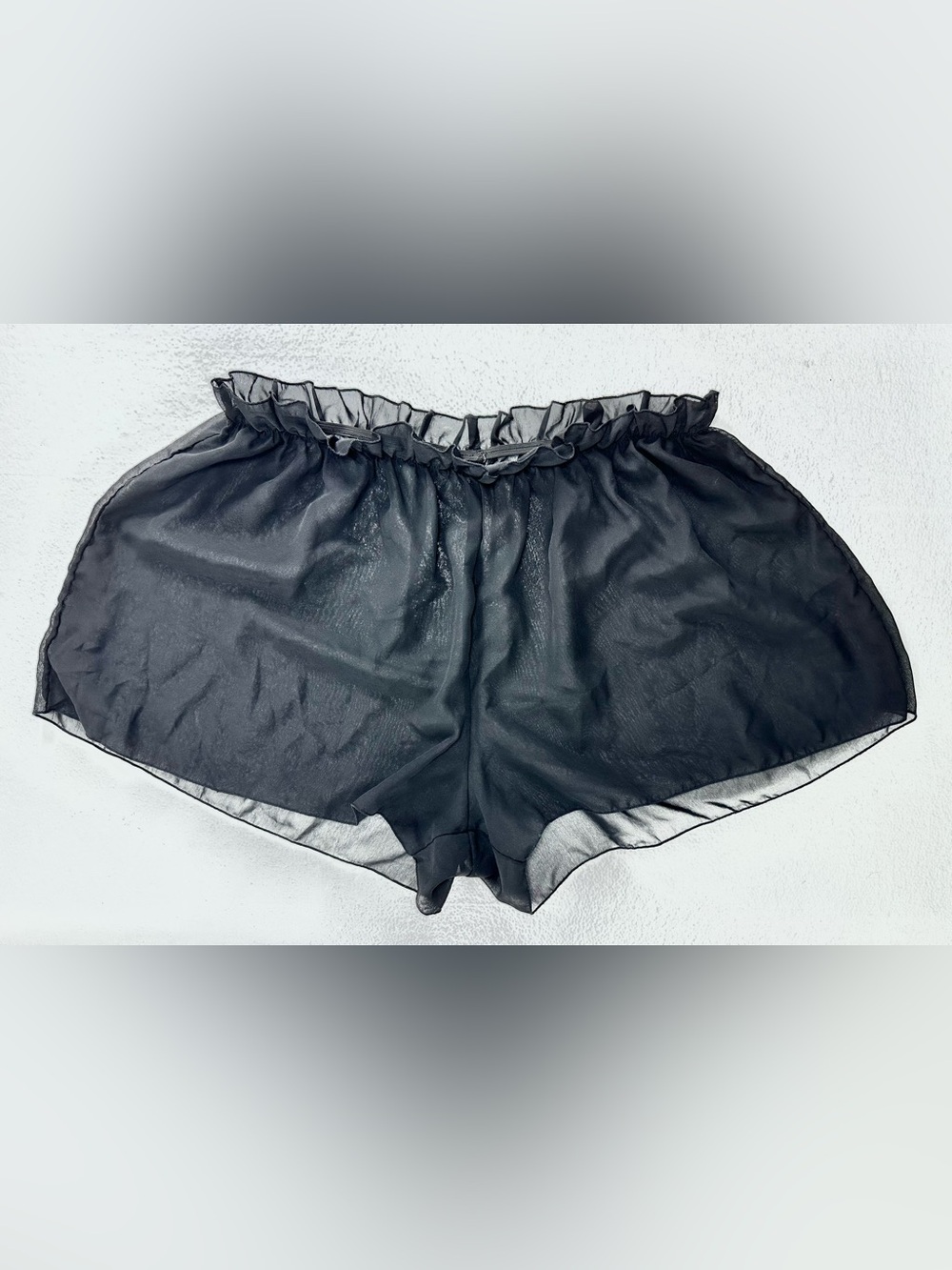 Black Sheer Chiffon Ruffled Coquette Coverup Shorts L